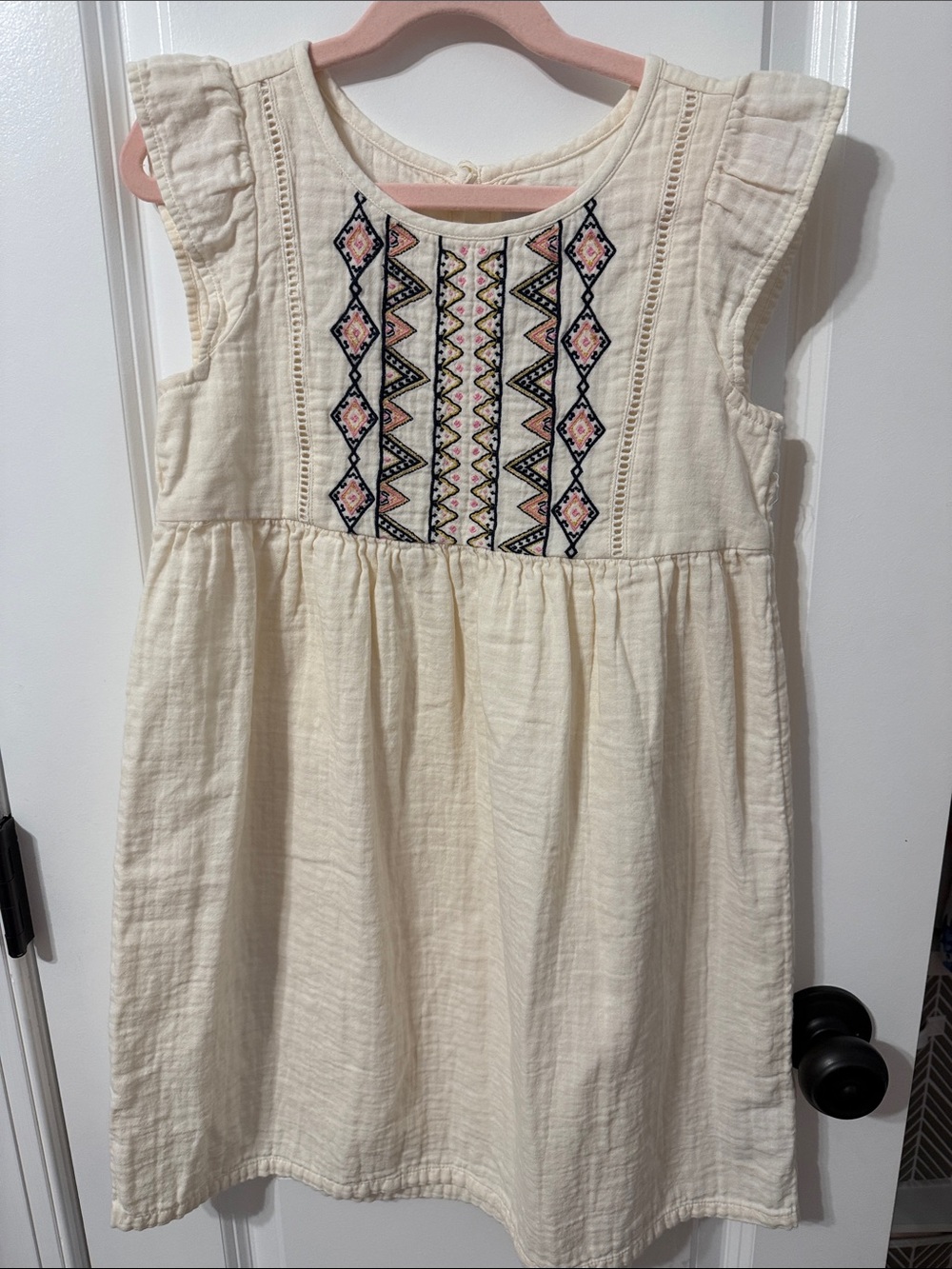 Old Navy Cream Dress with Pink & Navy Embroidery